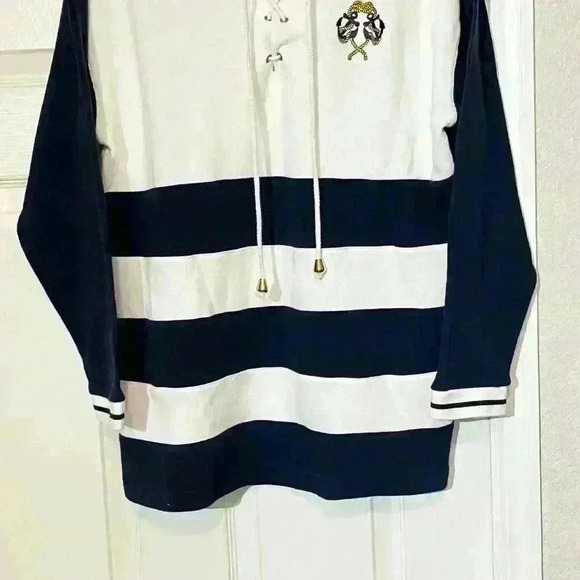 VICTORIA SPORT Vintage Sweater Top Sweatshirt Drawstring Striped Crest Classic - Picture 9 of 13